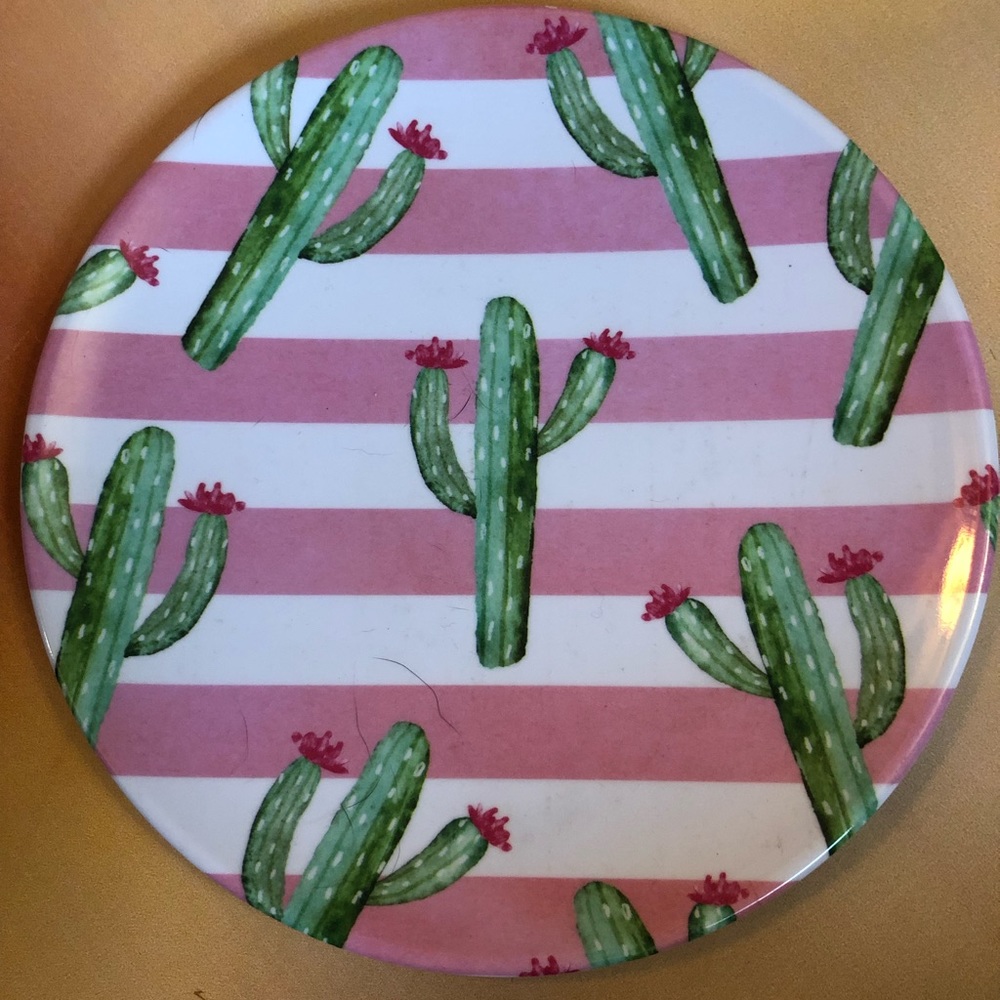 Ashland melamine dessert plate set of 4. Pink with green cactus